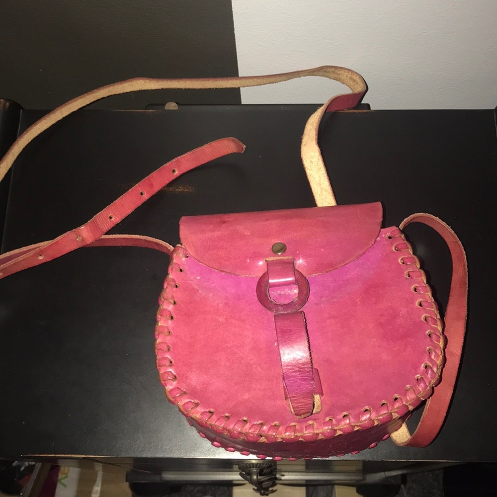 Pink leather handmade purse
